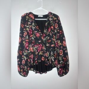 A.L.C. Floral Long Sleeve Silk Blouse Top Twist Knot Front Size 2
